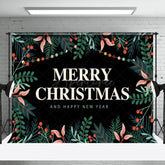 Aperturee - Aperturee Greenery Black Merry Christmas Happy New Year Backdrop